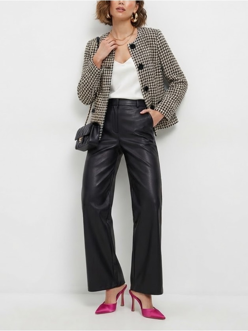 Kasper Black and White Houndstooth Cape Jacket